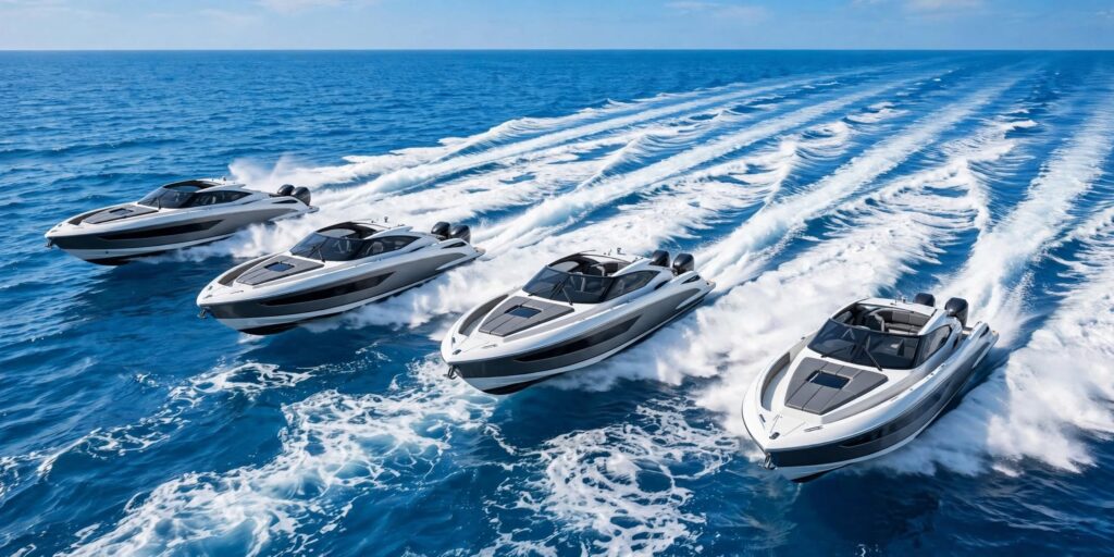 luxury speedboat formation